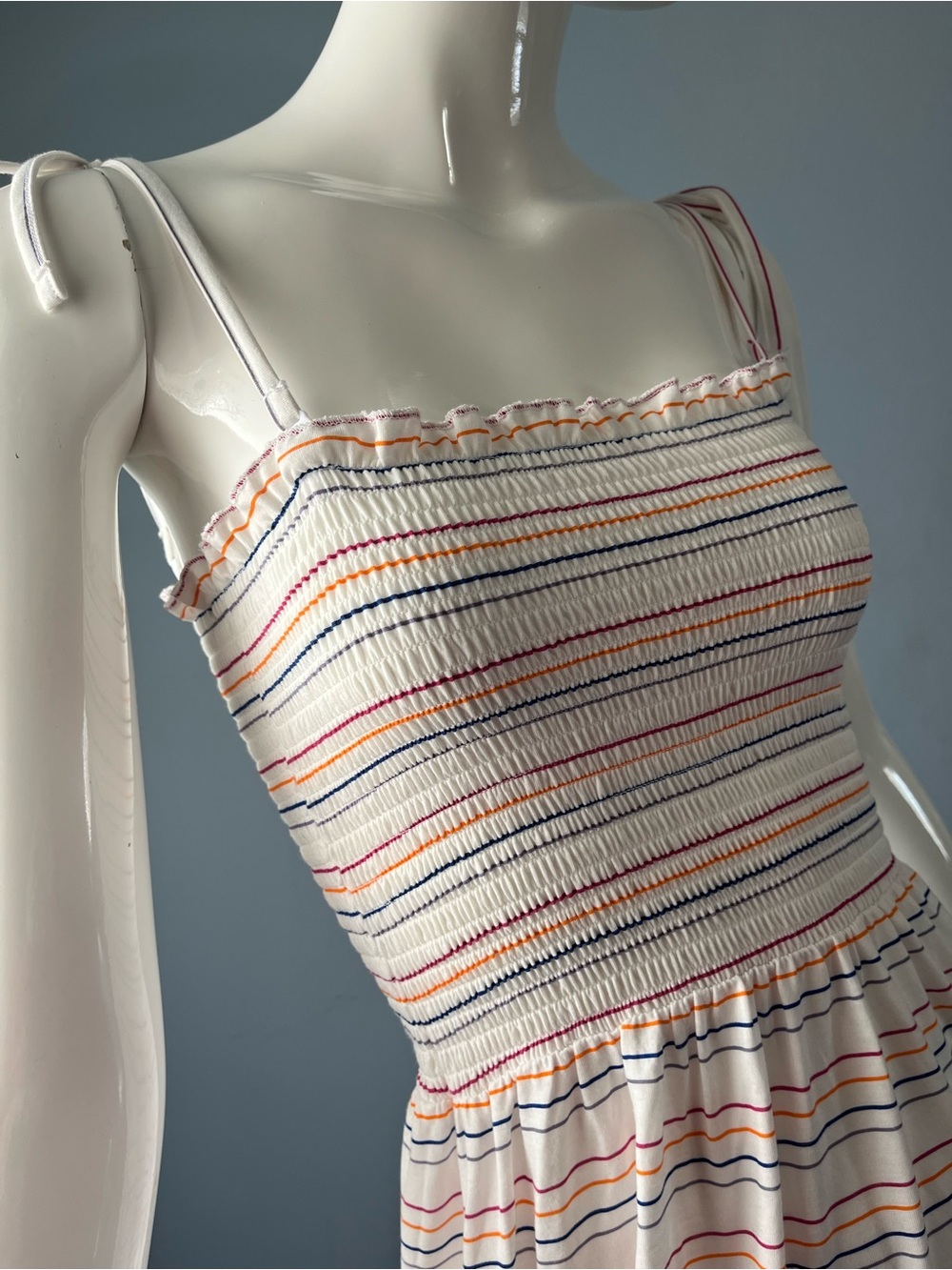 NWT Ripzone White Striped Smocked Removable Straps Fit & Flare Dress Size S